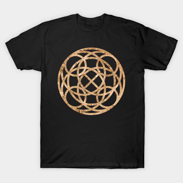 Gold Geometric Glyph Mandala Sigil Rune Sign Seal  -  032 T-Shirt by Holy Rock Design